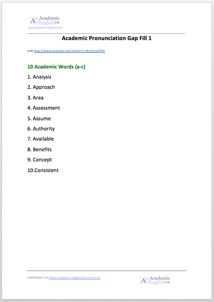 Pronunciation Listening Worksheets  Academic Pronunciation