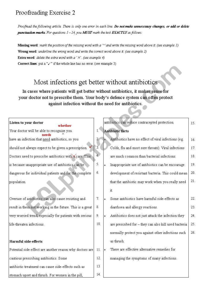 Proofreading Exercise 2Key  Esl Worksheetlululiu