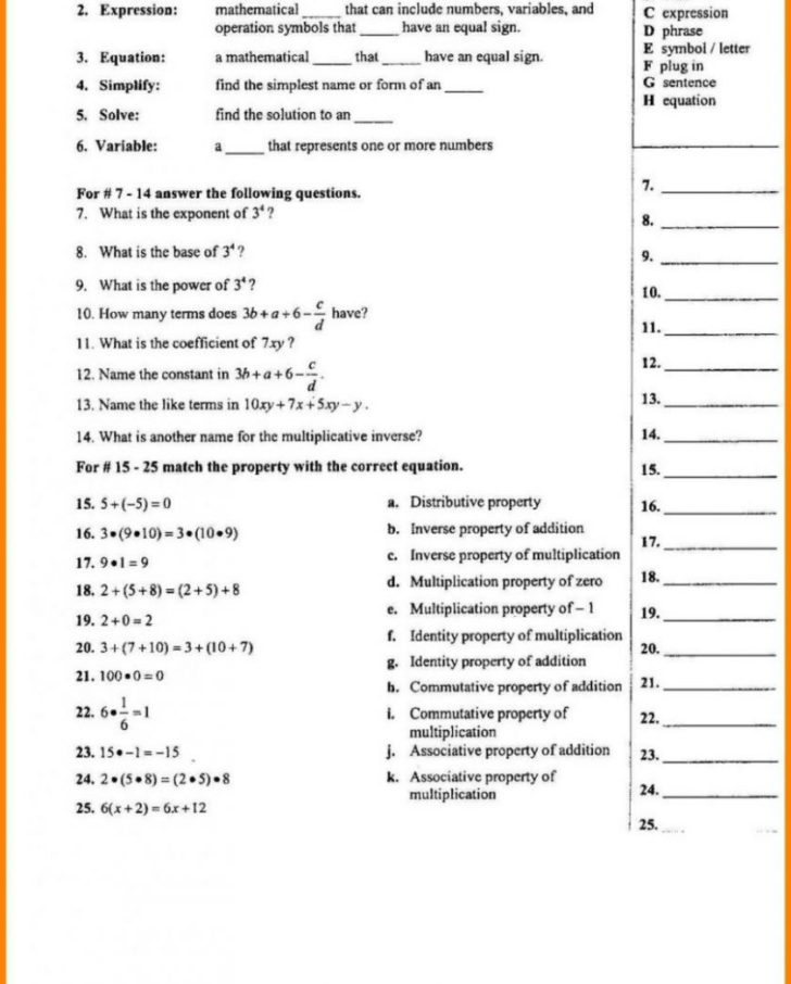 Math Properties Worksheet Db excel