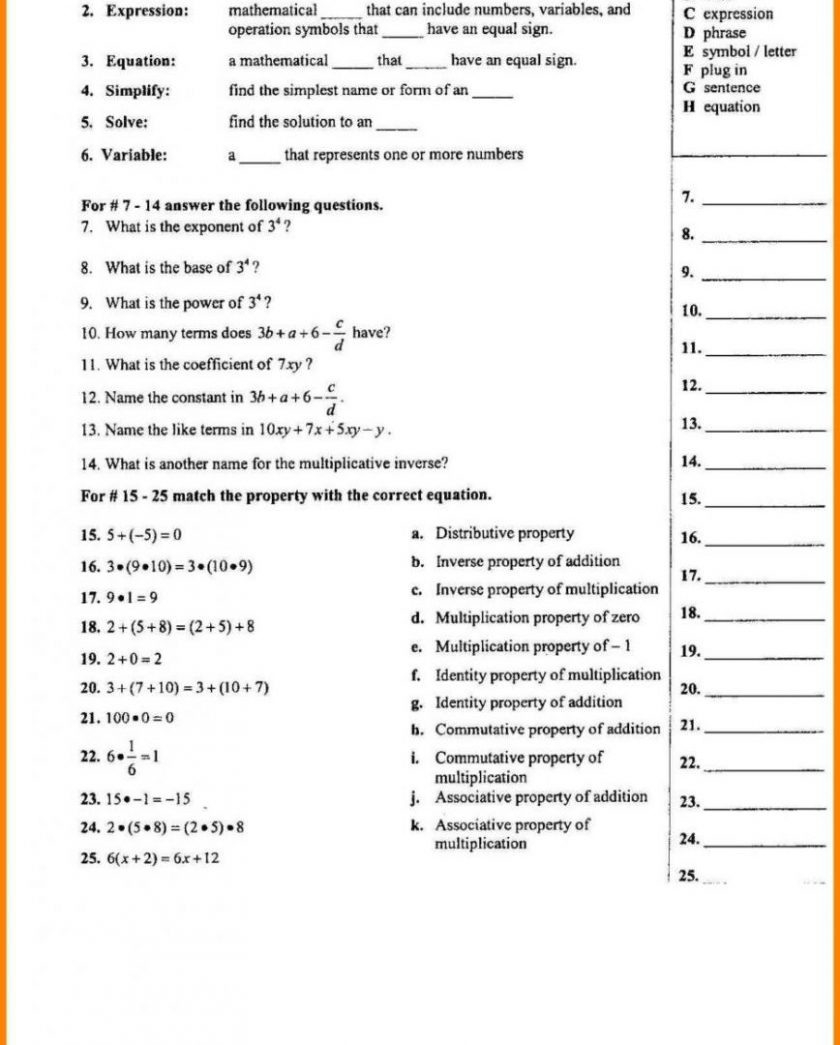 View Math Properties Worksheet Background The Math