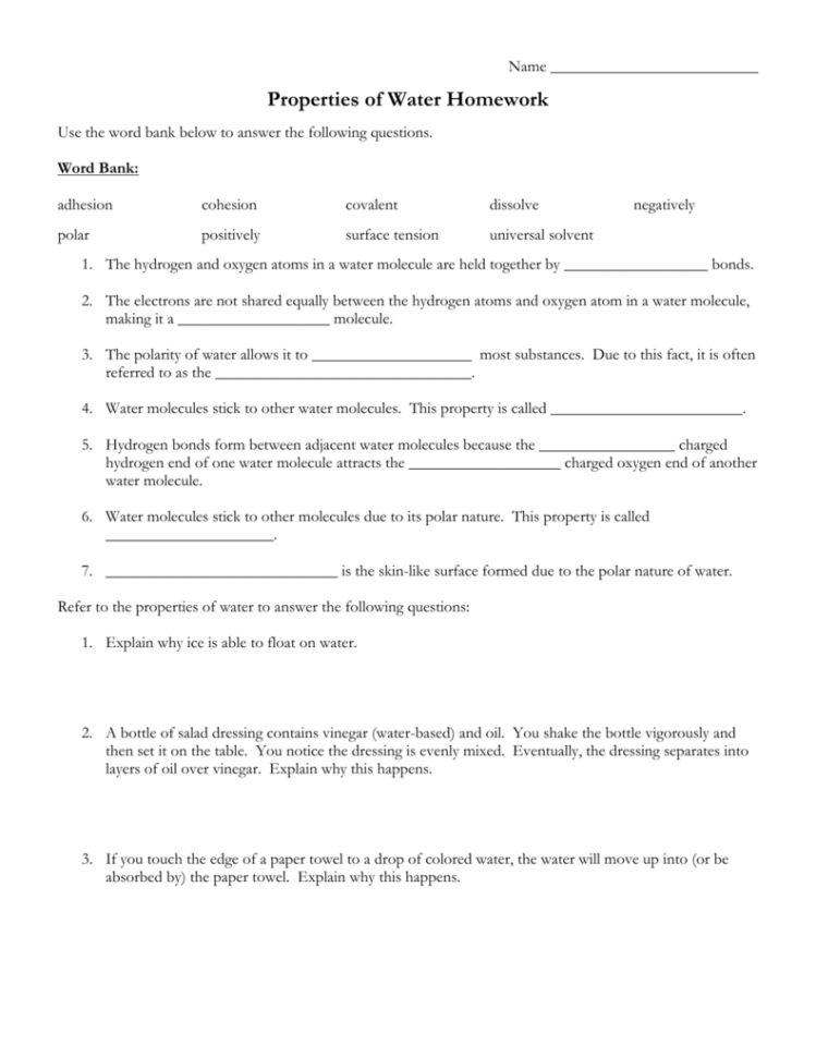 Properties Of Ter Hw
