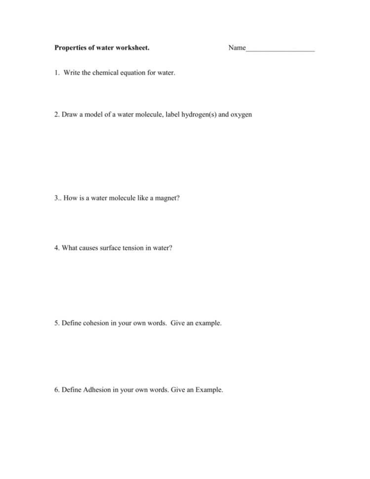 Properties Of Ter Worksheet