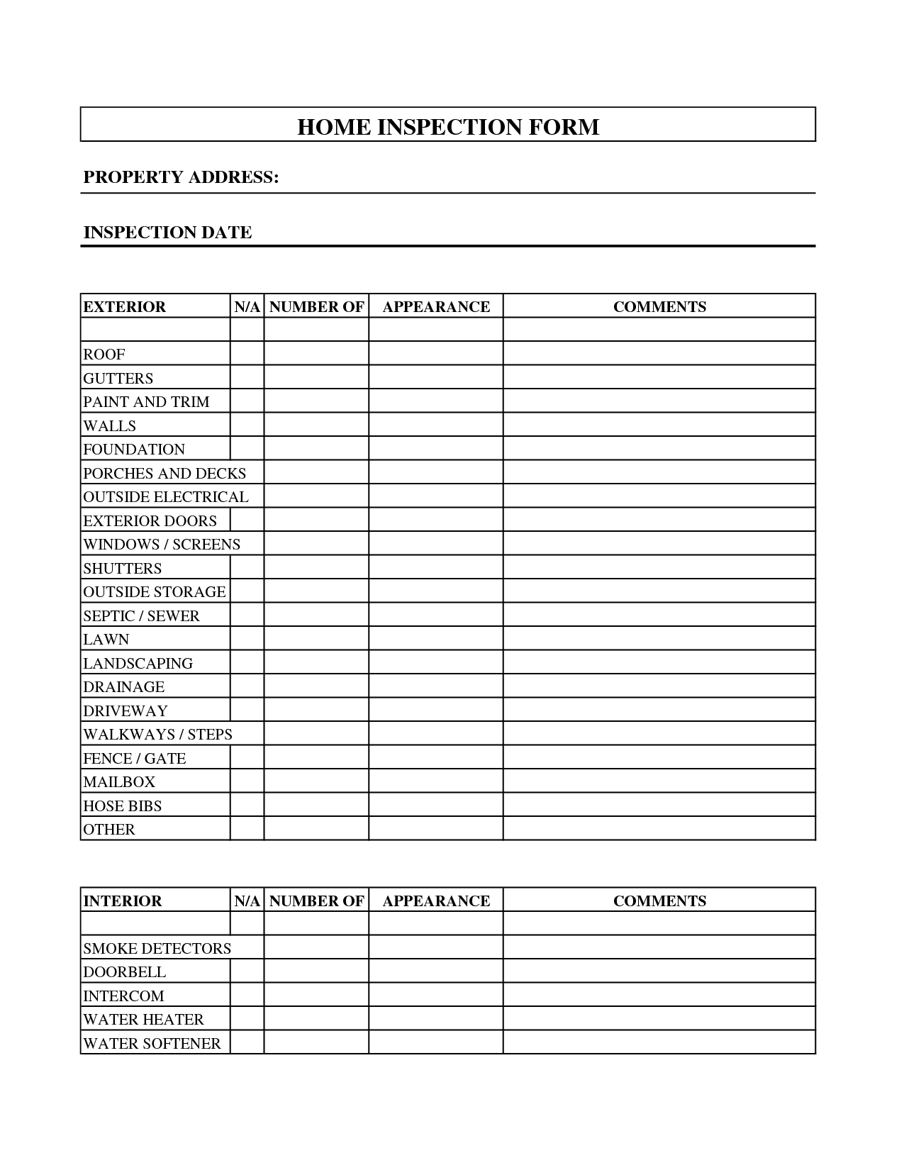 home inspection forms