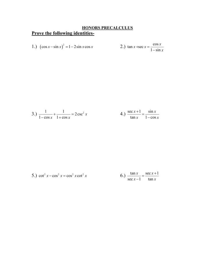 Prove The Following Identities