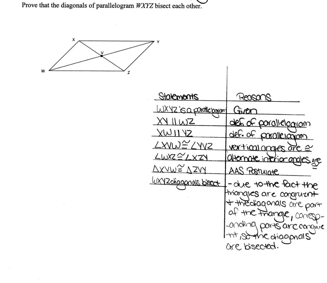 Proving Parallelogram Diagonals Bisect Students Are Asked To