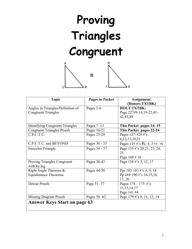 Triangle Congruence Worksheet