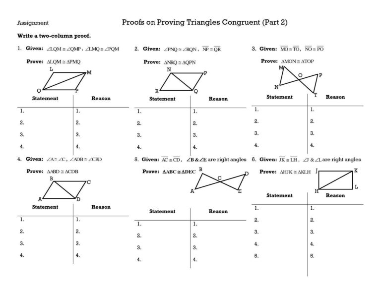 Triangle Congruence Proofs Worksheet