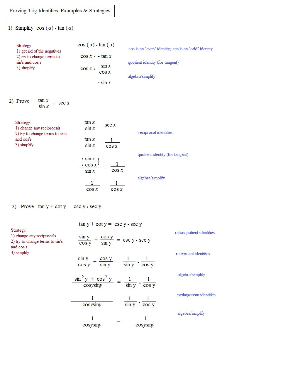 Verifying Trigonometric Identities Worksheet Db excel