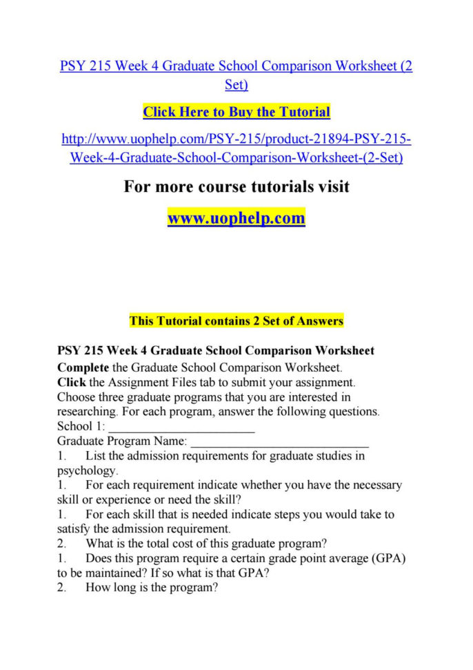 Psy 215 Week 4 Graduate School Comparison Worksheet 2 Set