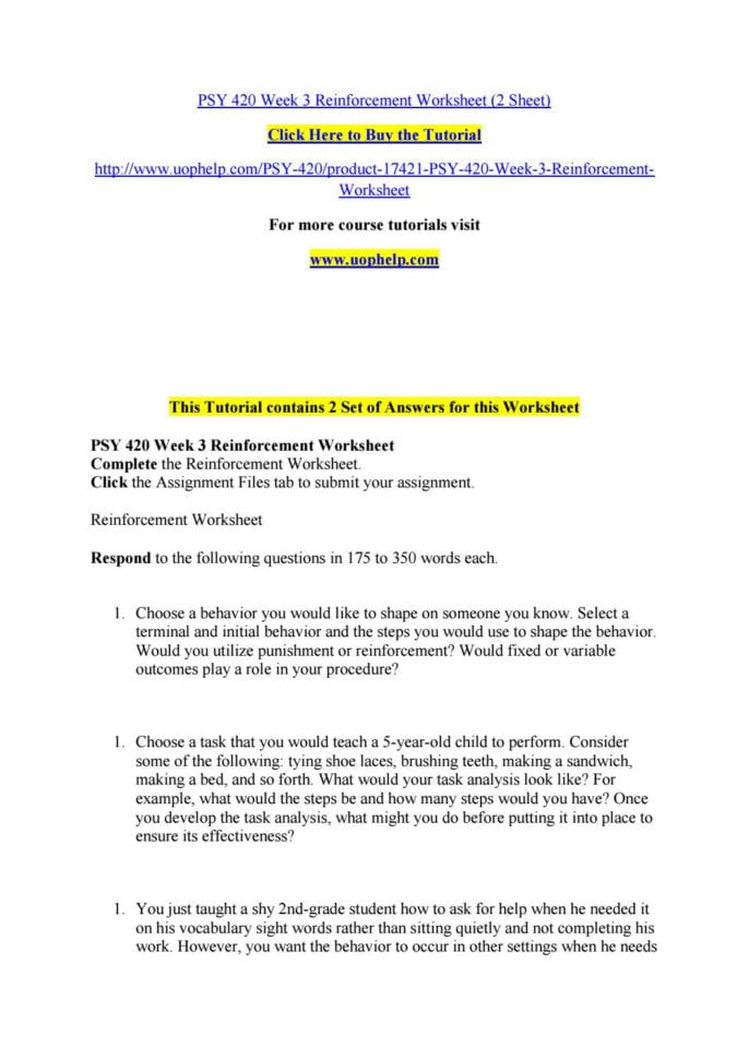 Psy 420 Week 3 Reinforcement Worksheet 2 Sheet