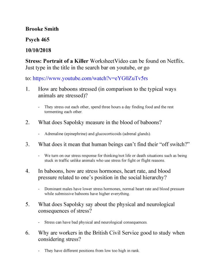 Psych 465Video Questions  Psyc 465 Health Psychology