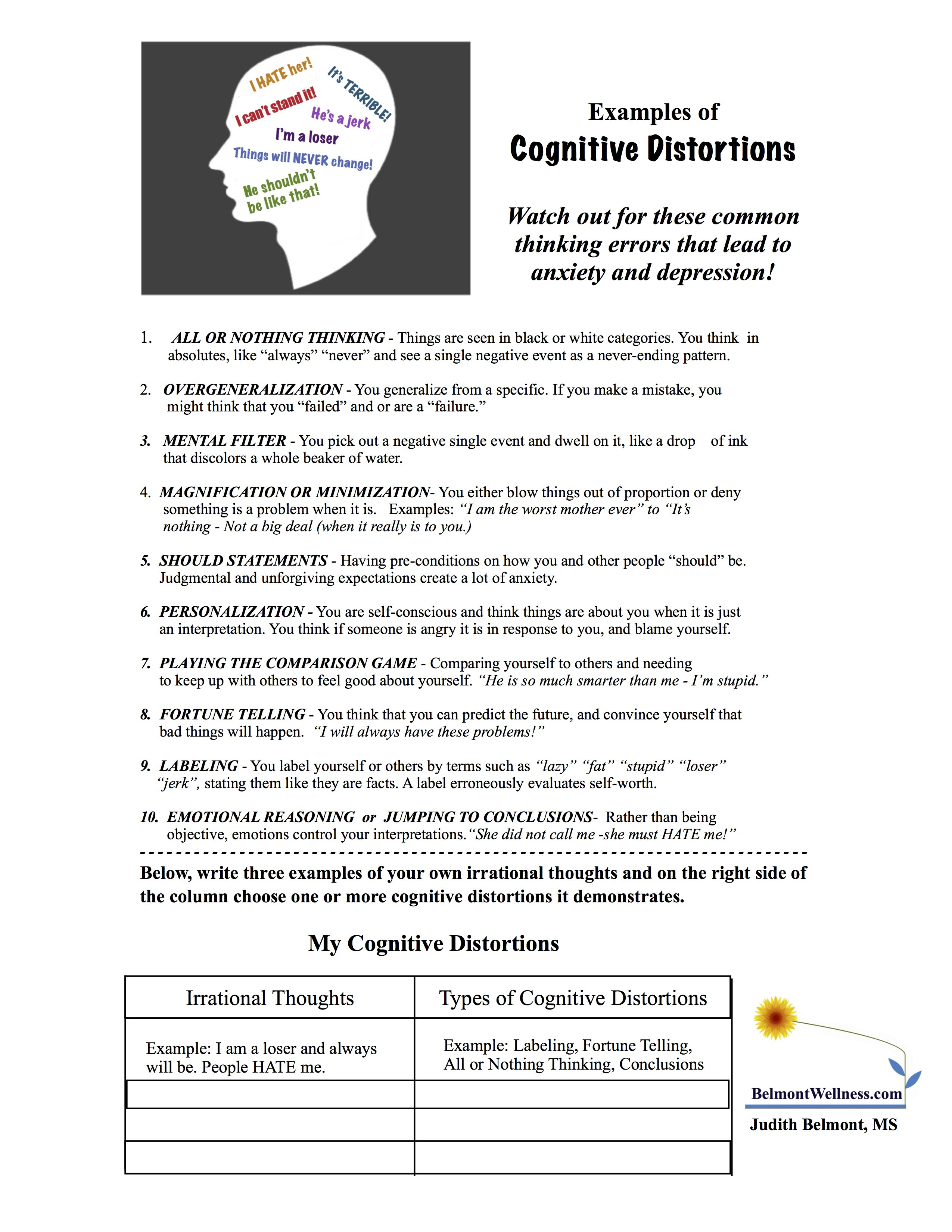 Psychoeducational And Mental Health Worksheets And Handouts