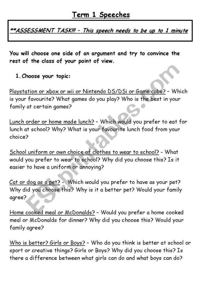 Public Speaking Assessment  Esl Worksheetpapi2605