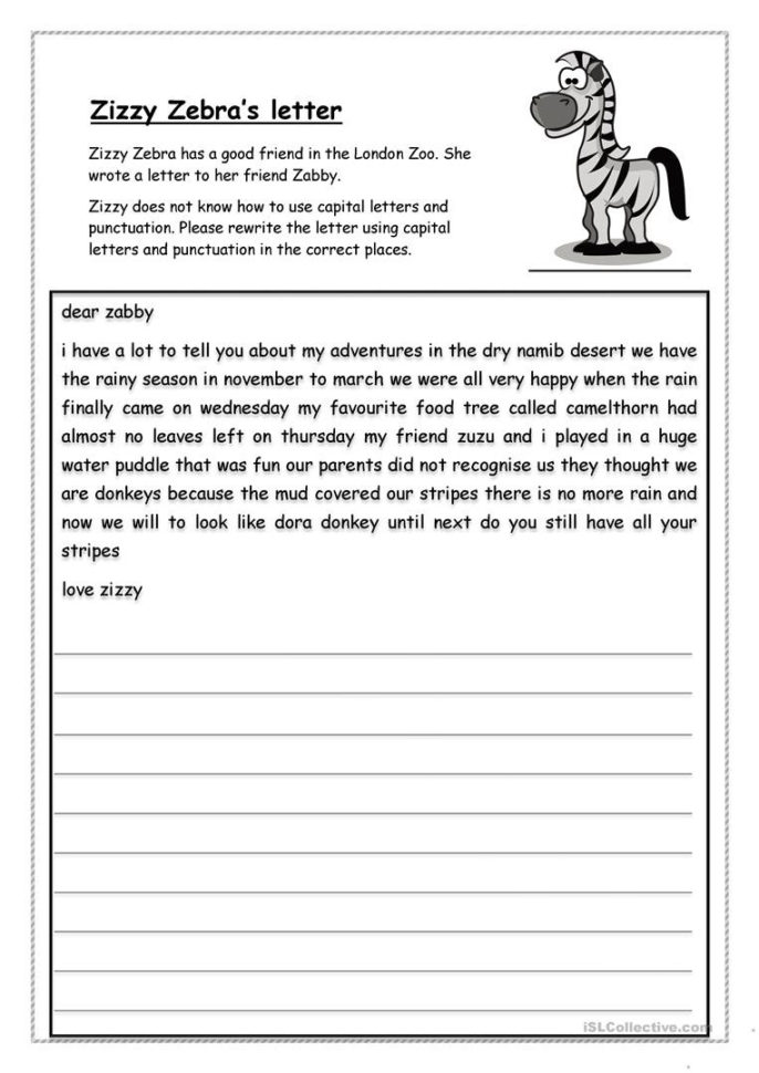 Punctuation And Capital Letter Rewrite Letter  English Esl