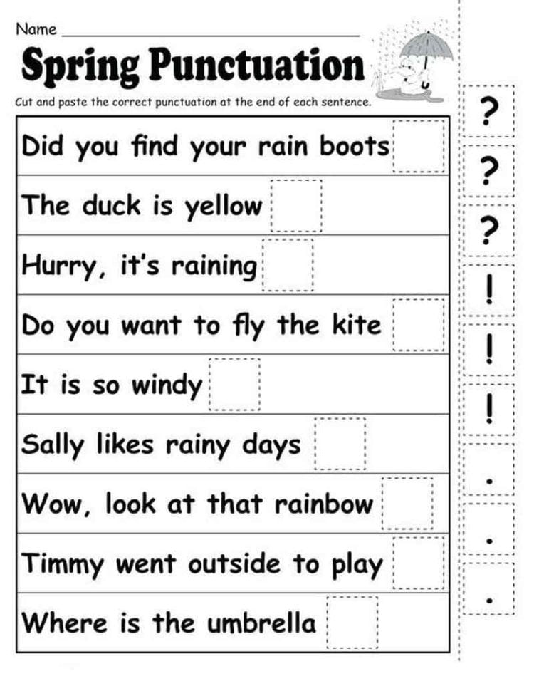 Punctuation Kindergarten English Worksheets  Printable