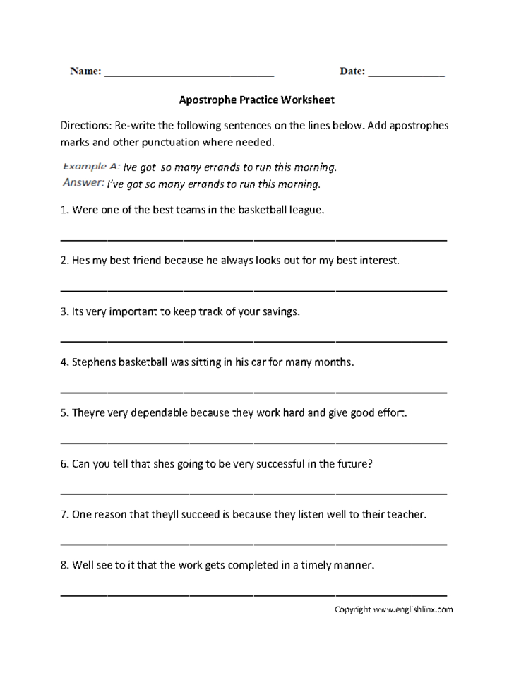 Apostrophe Worksheets With Answer Key Db Excel Com