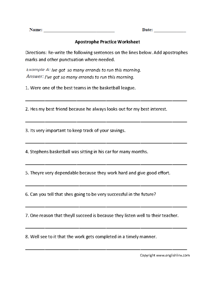 apostrophe worksheets with answer key db excelcom