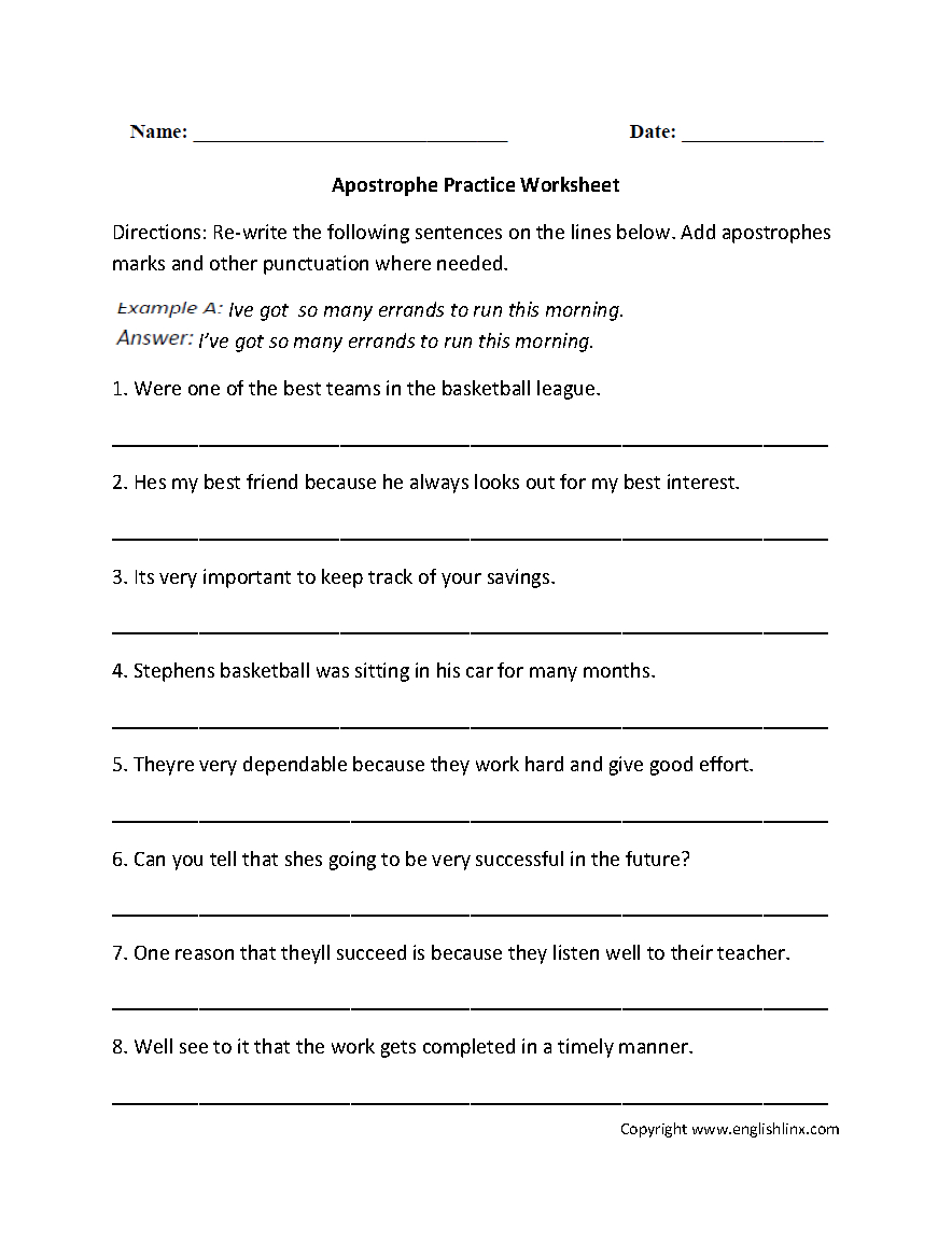 Punctuation Worksheets  Apostrophe Worksheets