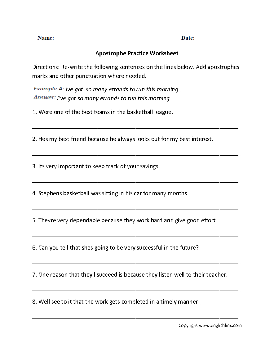 Apostrophe Worksheets With Answer Key Db excel