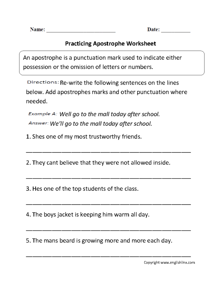Punctuation Worksheets  Apostrophe Worksheets