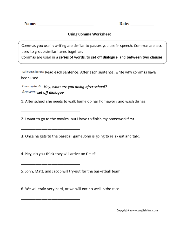 Punctuation Worksheets  Comma Worksheets