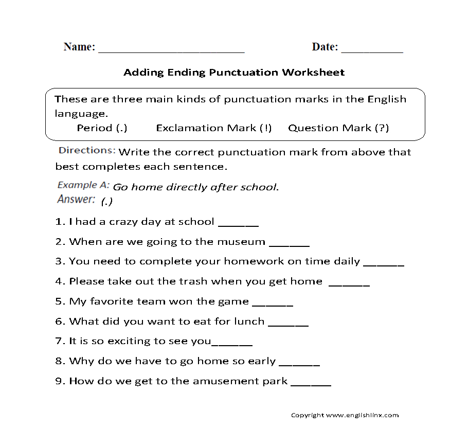 Punctuation Worksheets  Ending Punctuation Worksheets