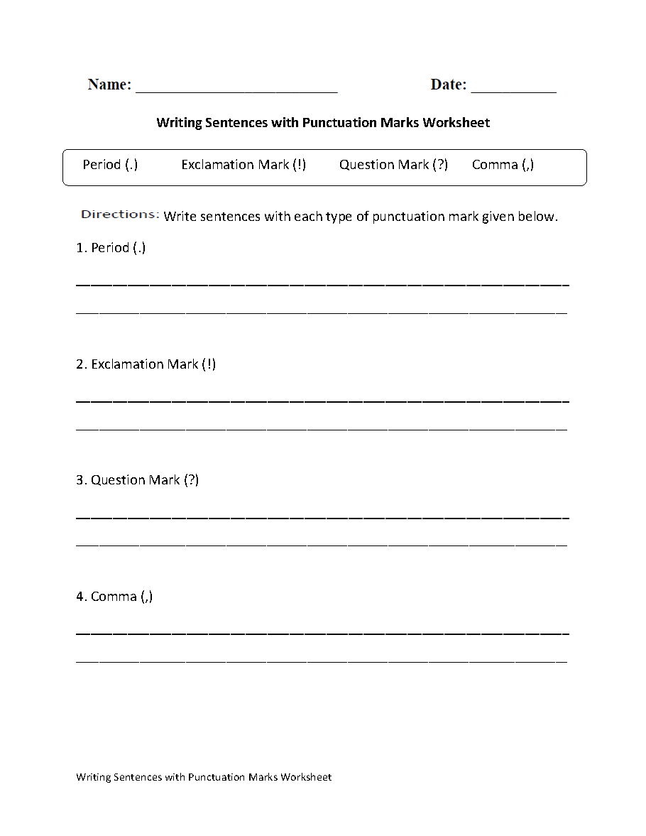 Punctuation Worksheets  Writing Sentences With Punctuation