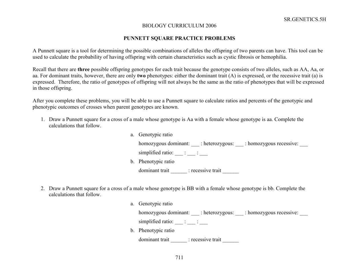 Punnett Square Problem Solving