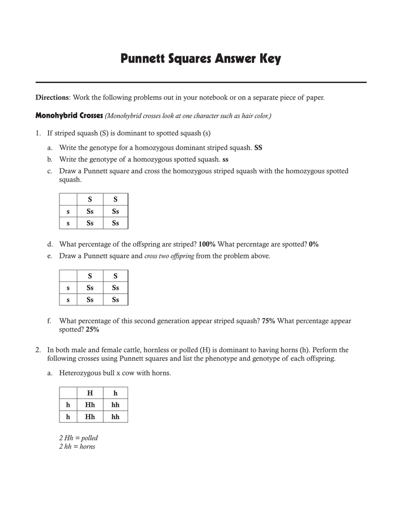 Punnett Square Worksheet And Answers