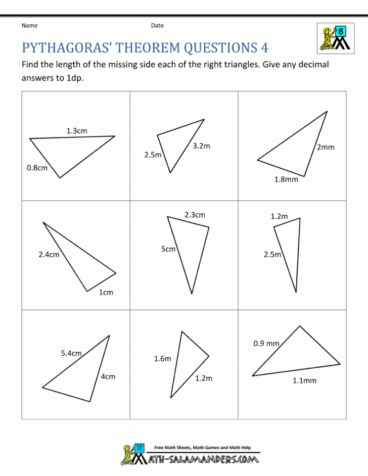 Pythagorean Theorem Review Worksheet
