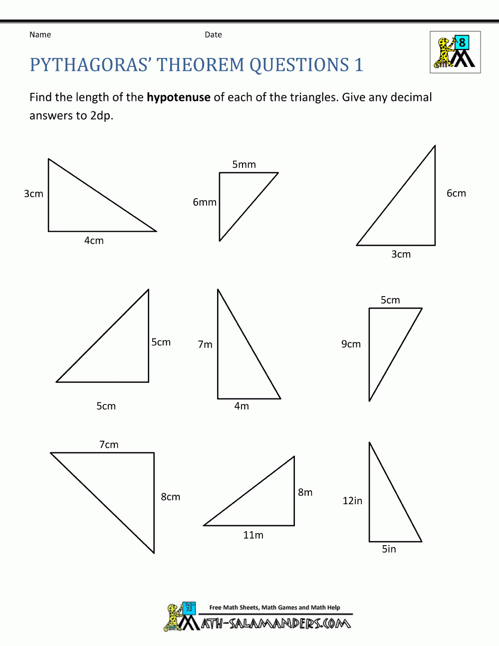 Pythagoras Theorem Questions