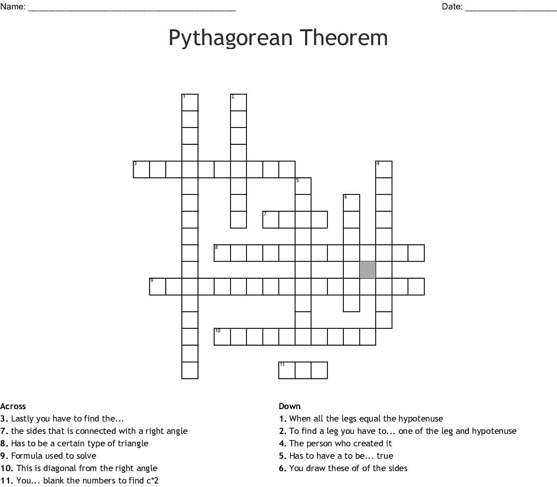 Pythagorean Theorem Crossword Puzzle Word — db-excel.com