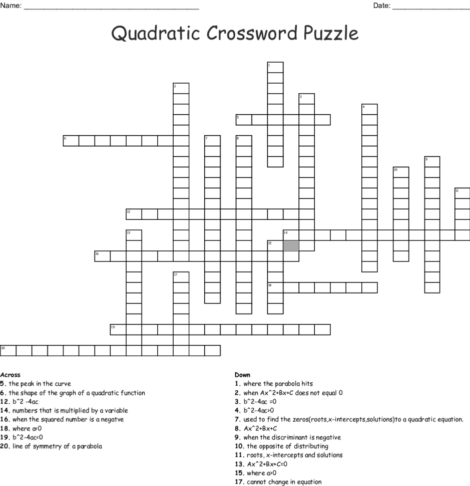 Quadratic Crossword Puzzle  Word