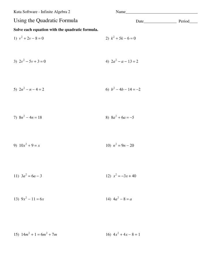 Using The Quadratic Formula Worksheet Answers