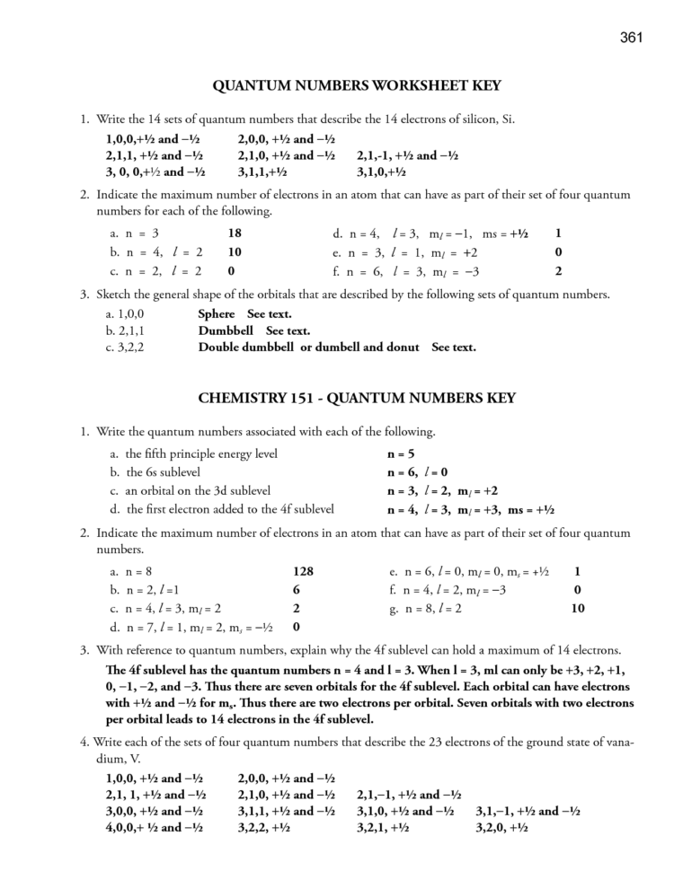 Quantum Numbers Worksheet Answers  Fatmatoru