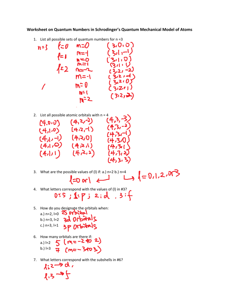 Quantum Numbers Worksheet I Answers — db-excel.com