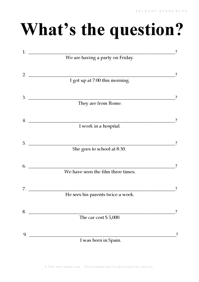 Question Forms What's The Question  Eslbase