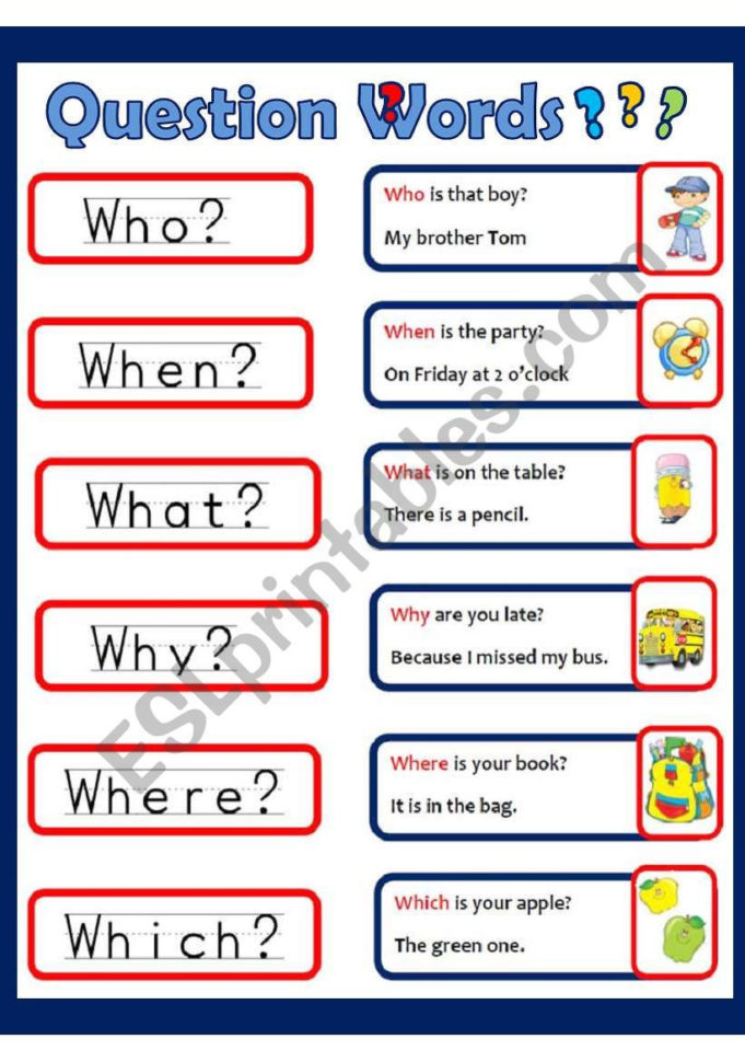 Question Words  Esl Worksheetvictorialadybug
