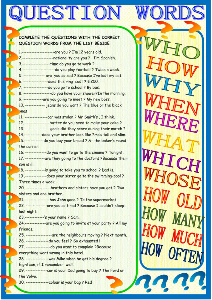 Question Words Practice  Interactive Worksheet