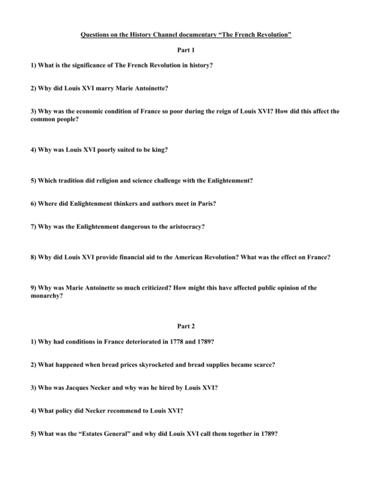 Questions On “The French Revolution” Part 1