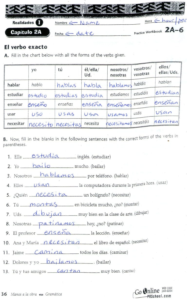El Verbo Estar Worksheet Answer Key — db-excel.com