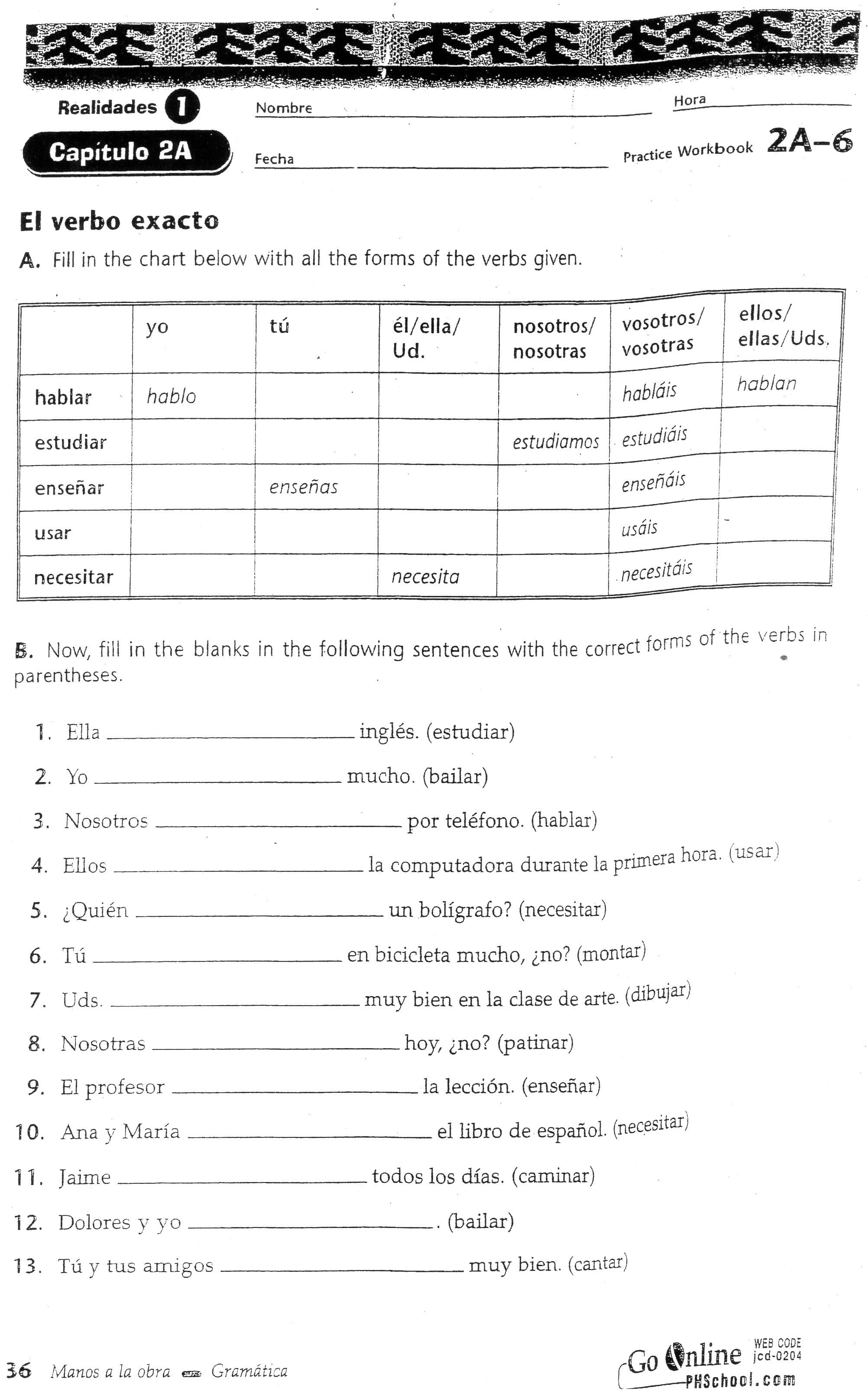 El Verbo Estar Worksheet Answer Key Db excel