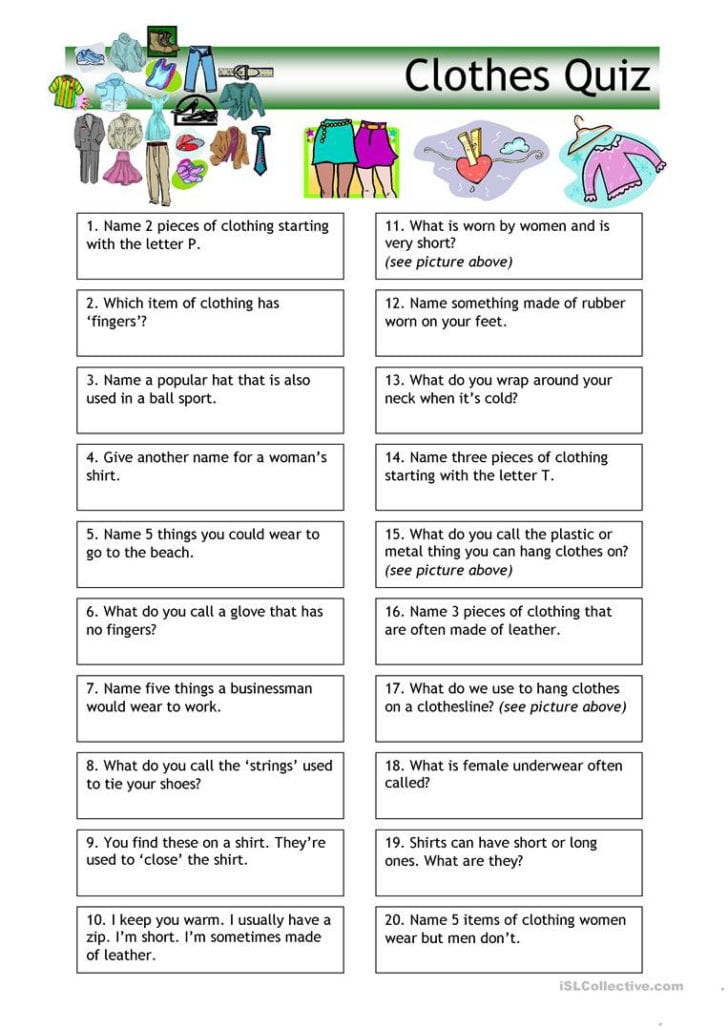Clothing In Spanish Worksheets
