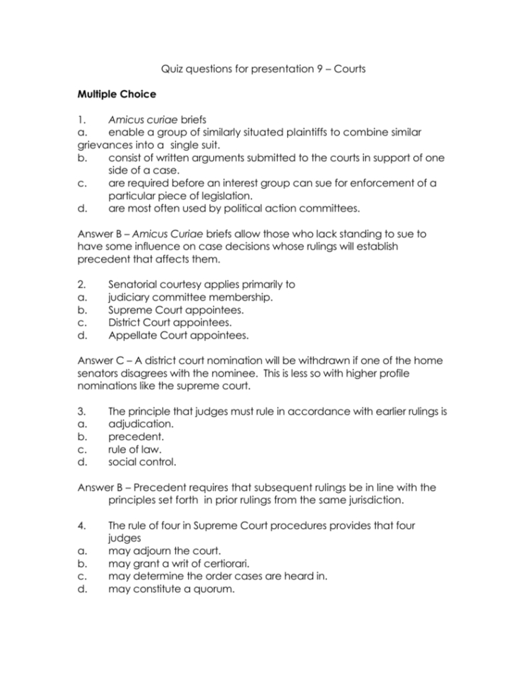 Quiz Questions For Presentation 9