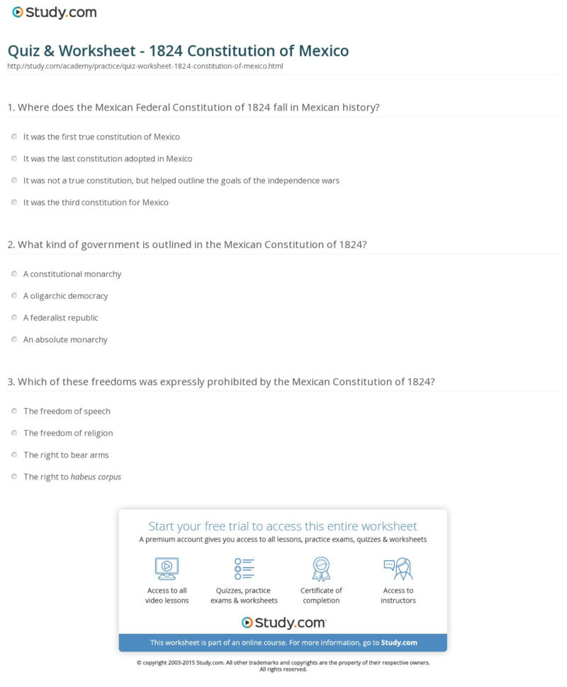 Quiz  Worksheet  1824 Constitution Of Mexico  Study