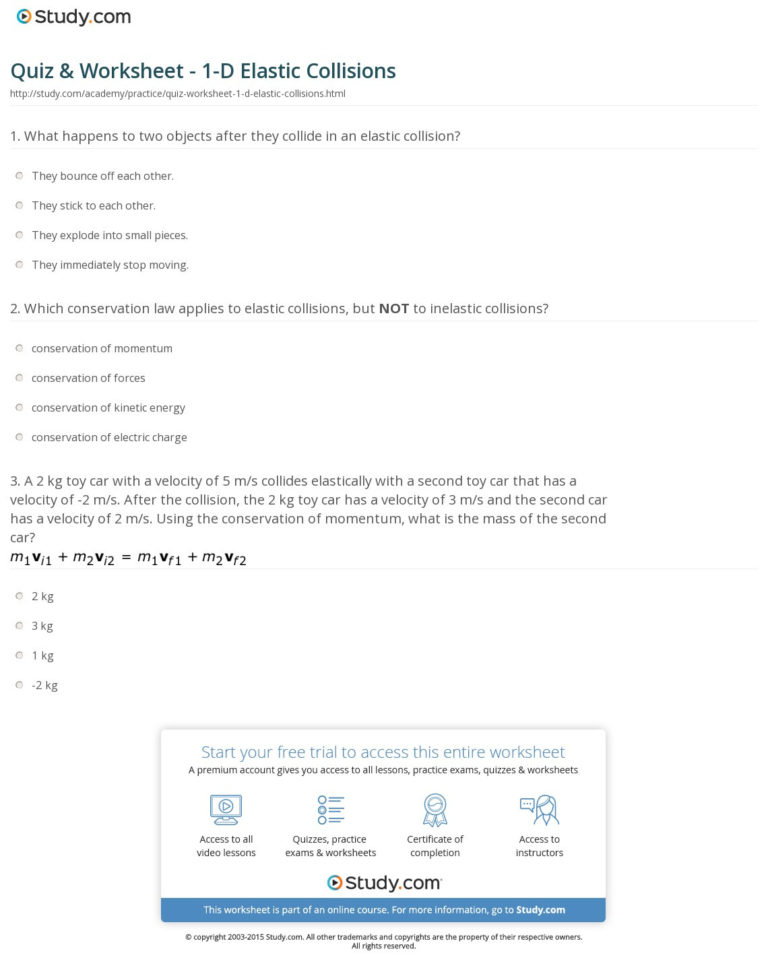 Quiz  Worksheet  1D Elastic Collisions  Study