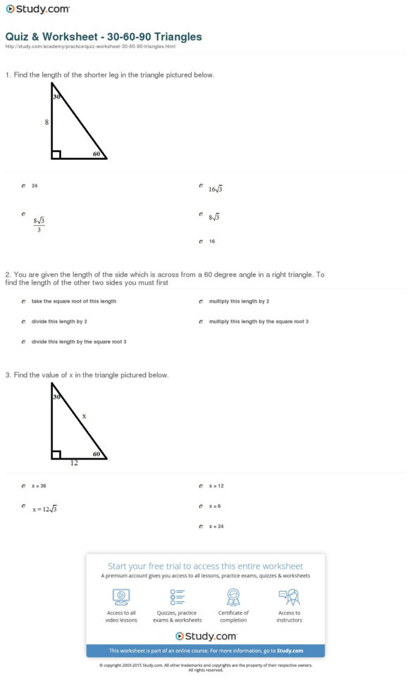 Quiz  Worksheet  306090 Triangles  Study