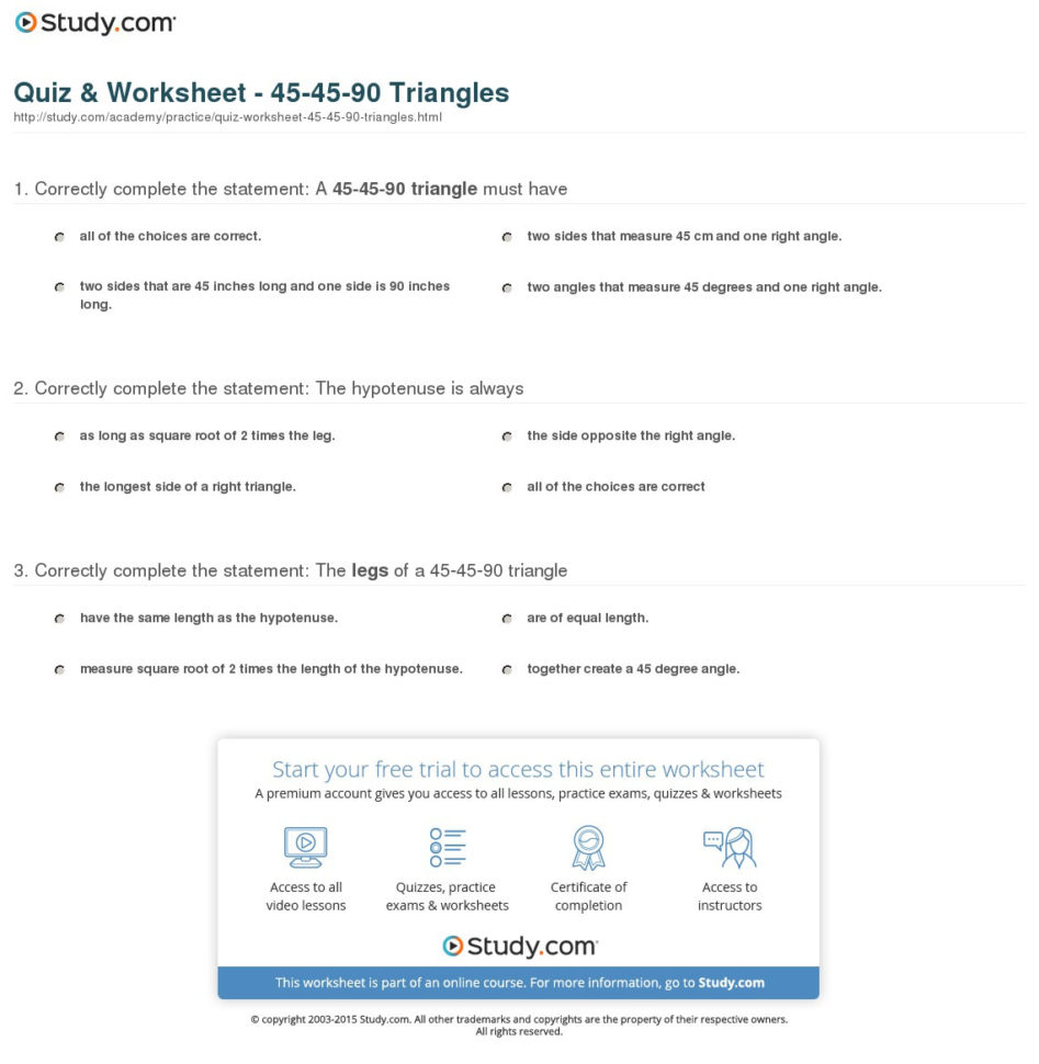 Quiz  Worksheet  454590 Triangles  Study