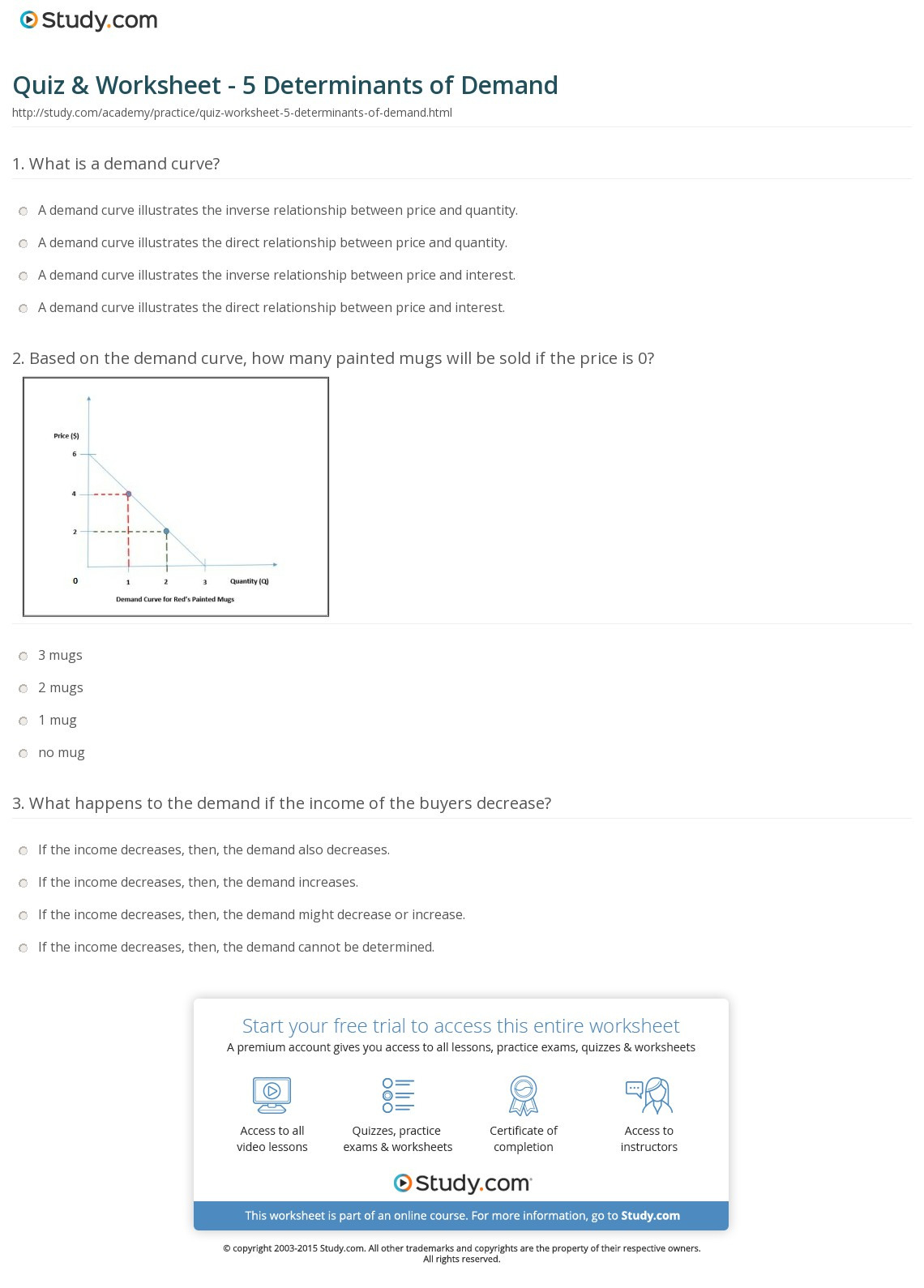 Quiz  Worksheet  5 Determinants Of Demand  Study