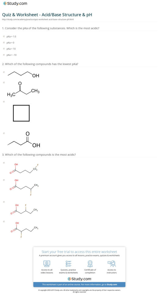 Quiz  Worksheet  Acidbase Structure  Ph  Study